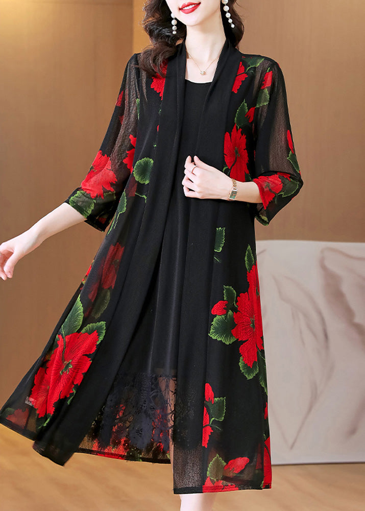 Yellow V Neck Print Ice Silk Chiffon Long Sunscreen Cardigans Summer