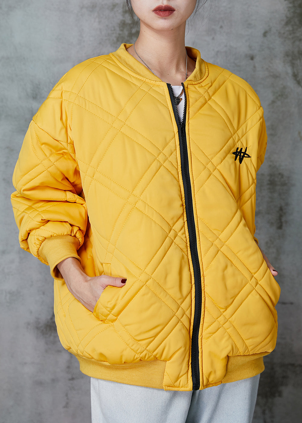 Yellow Zip Up Fine Cotton Filled Jackets Spring