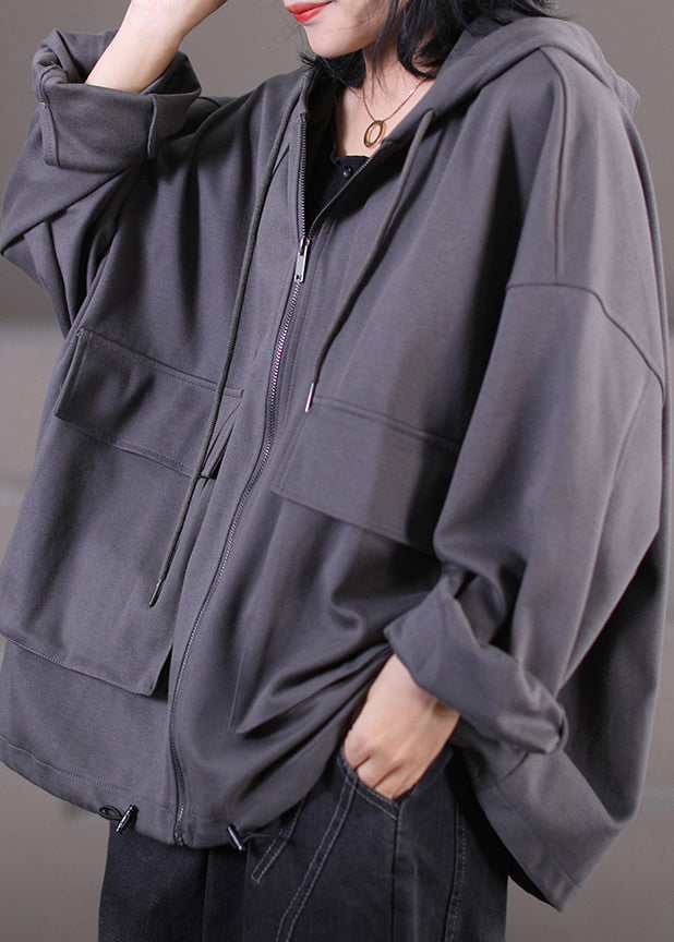 Yellow Zippered Drawstring Cotton Hooded Coat Fall