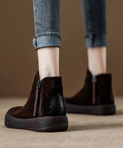 Zippered Splicing Platform Boots Khaki Suede