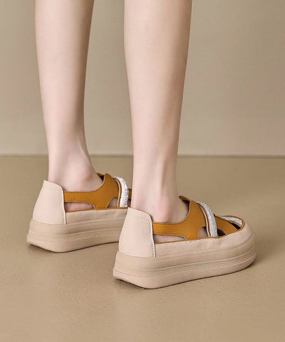 Zircon Splicing Hollow Out Platform Walking Sandals Yellow