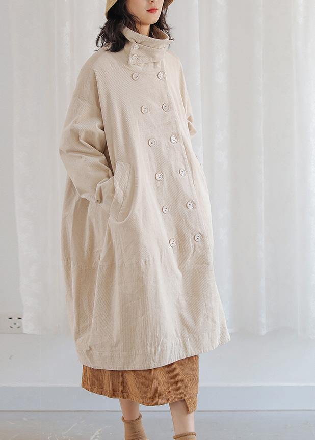 Beige Parkas for Warm Winter Coat Double Breast Pockets Winter Outwear