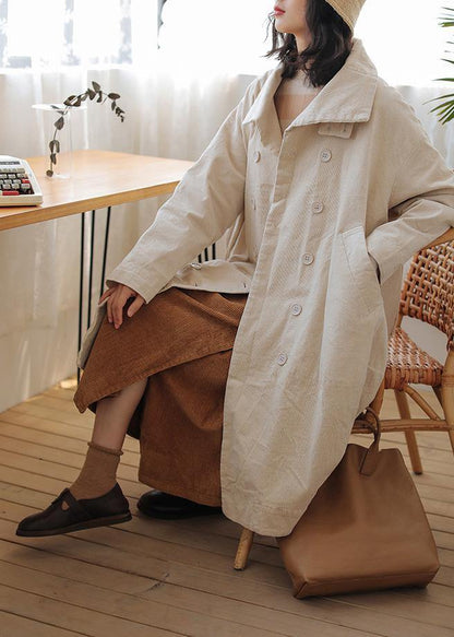 Beige Parkas for Warm Winter Coat Double Breast Pockets Winter Outwear