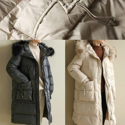 Beige Warm Winter Coat Oversize Hooded Winter Jacket Faux Fur Collar New Winter Outwear