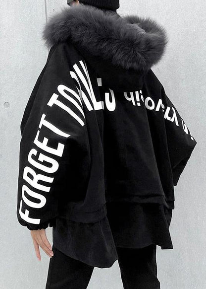 Black Letter Coats Snow Jackets Faux Fur Collar Pockets Coats