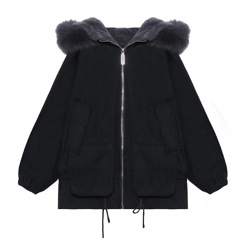 Black Letter Coats Snow Jackets Faux Fur Collar Pockets Coats