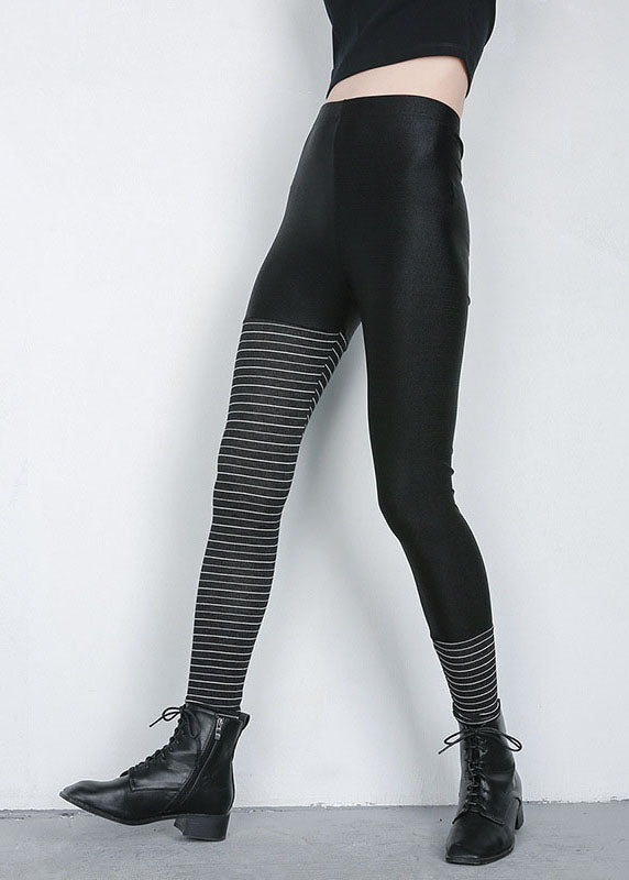 Black Striped Patchwork Pants Spring