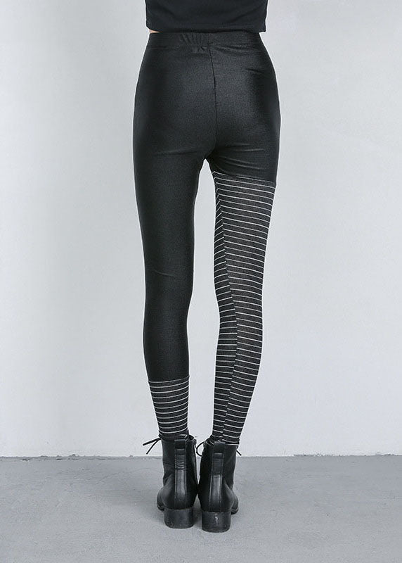 Black Striped Patchwork Pants Spring