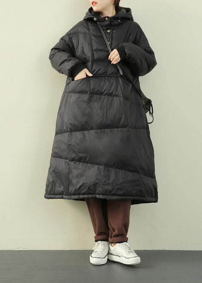 Black Down Coat Winter Hooded Button Down Coats