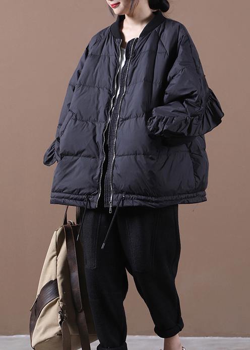 Black Warm Winter Coat Oversize Winter Jacket Stand Collar Ruffles Jackets