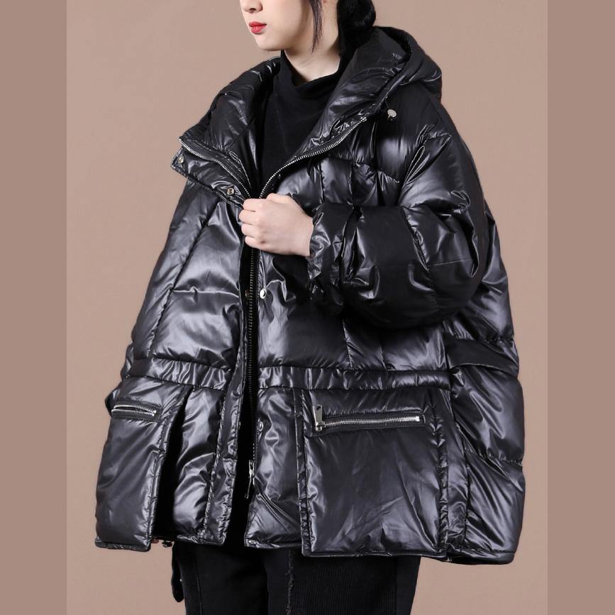 Black Warm Winter Coat Clothing Down Jacket Hooded Zippered Overcoat