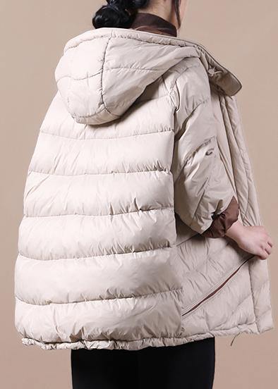 Down Jacket Overcoat Khaki Hooded Pockets Down Cotton Coat