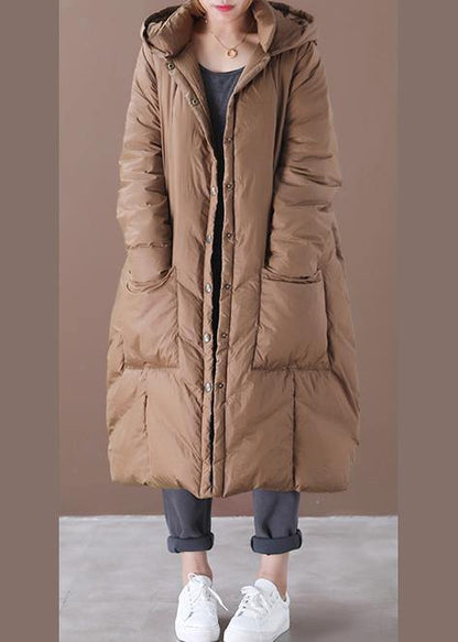 Chocolate Goose Down Coat Clothing Snow Jackets Hooded Button Down Quality Coats