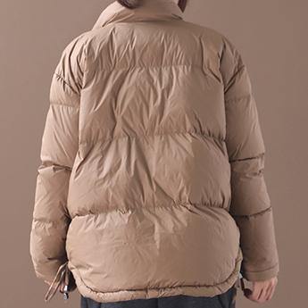 Chocolate Goose Down Coat Down Jacket Stand Collar Drawstring New Overcoat