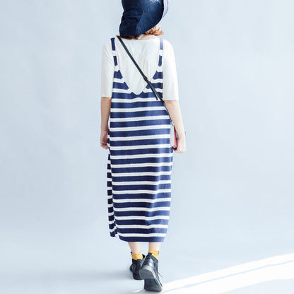 Fall Blue White Striped Knit Dresses Sleeveless Sweater Dress
