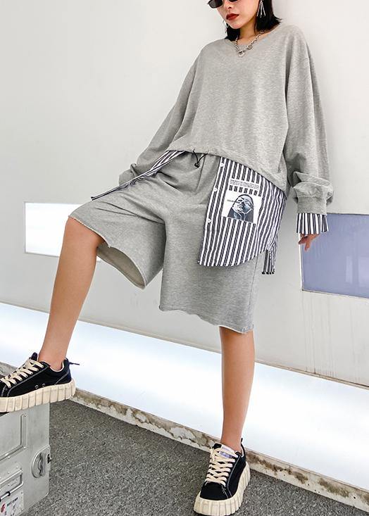 Light Gray Suit New Female Early Autumn Temperament Sweater Five-point Pants Two-piece Suit
