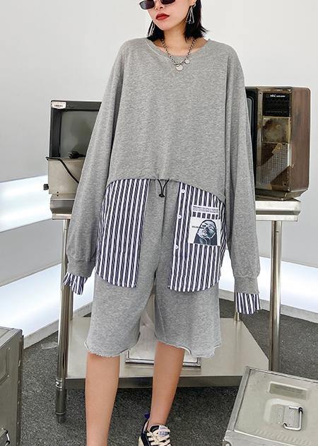 Light Gray Suit New Female Early Autumn Temperament Sweater Five-point Pants Two-piece Suit