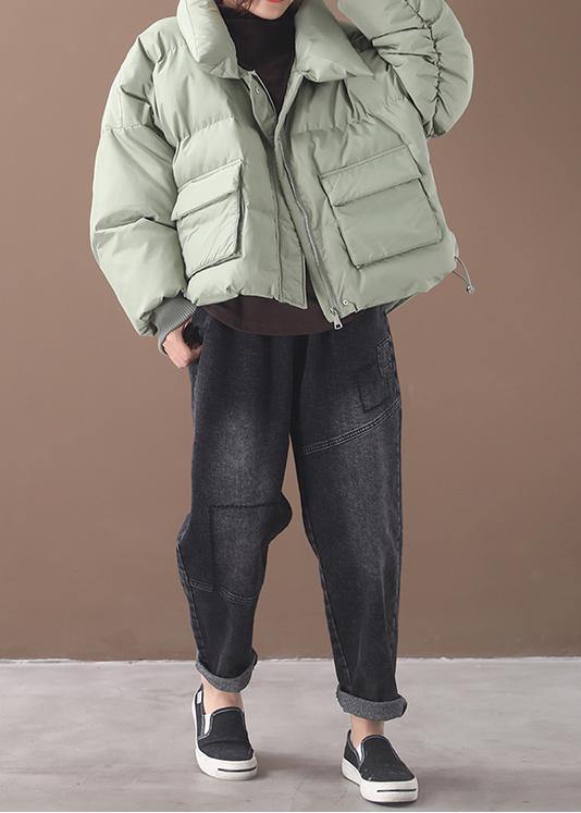 Green Down Coat Winter Down Jacket Two Pocketsstand Collar Jackets