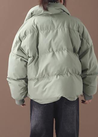 Green Down Coat Winter Down Jacket Two Pocketsstand Collar Jackets