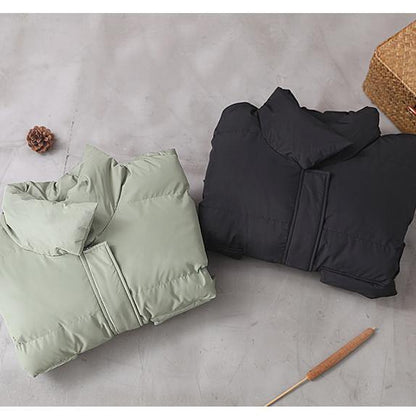 Green Down Coat Winter Down Jacket Two Pocketsstand Collar Jackets