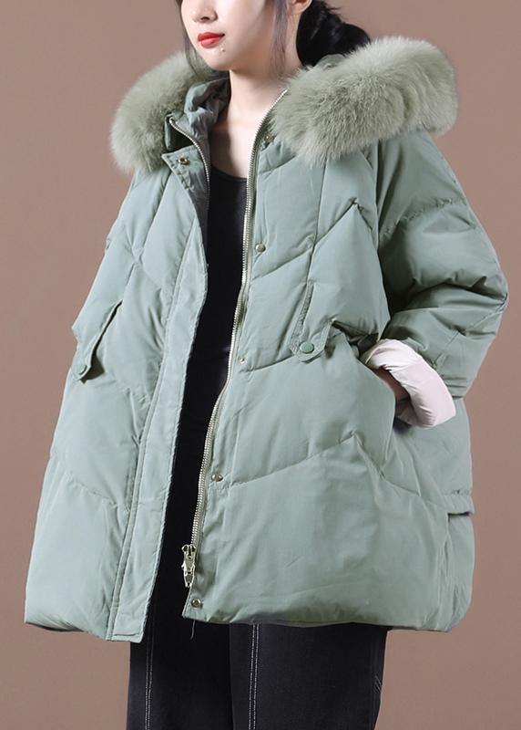 Green Warm Winter Coat Clothing Parka Hooded Fur Collar Coats