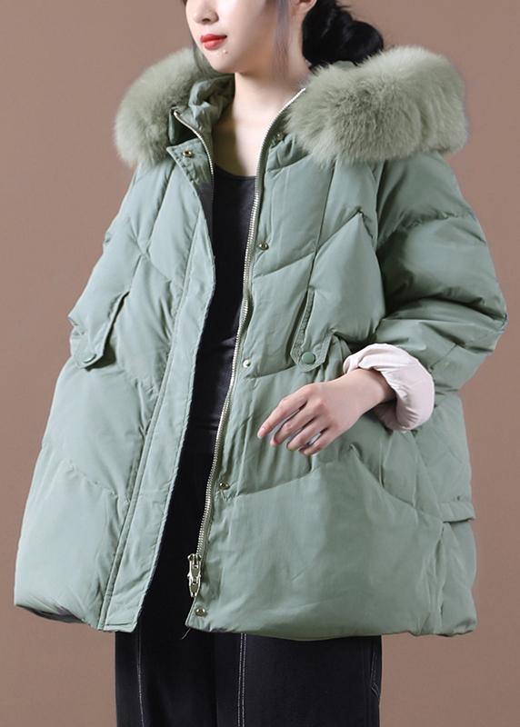 Green Warm Winter Coat Clothing Parka Hooded Fur Collar Coats