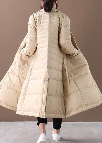 Khaki Warm Winter Coat Notched Pockets Jackets