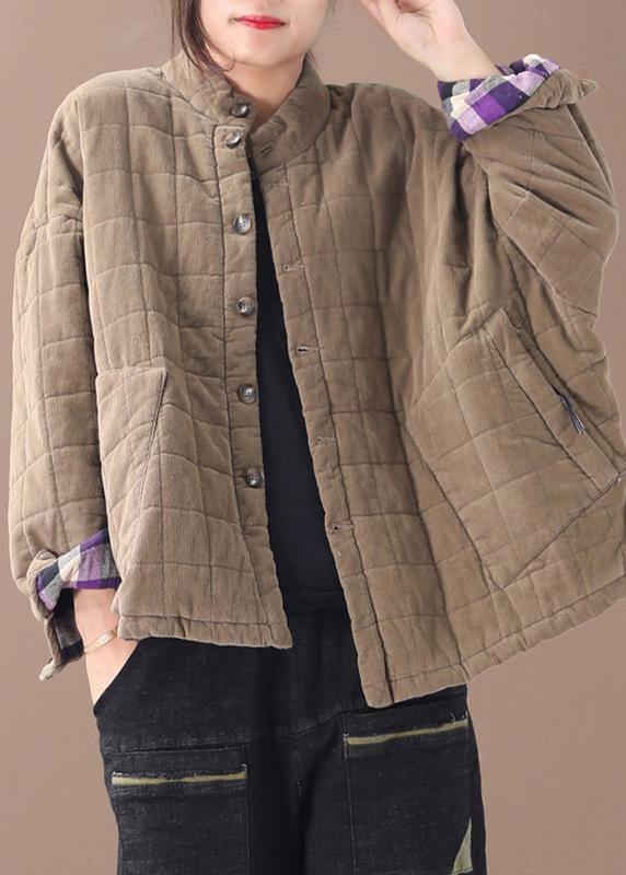 Khaki Thick Stand Collar Outwear