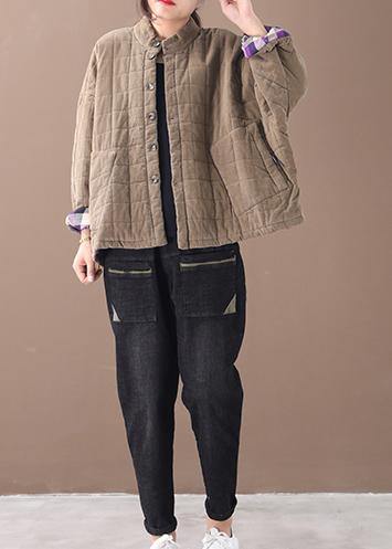 Khaki Thick Stand Collar Outwear