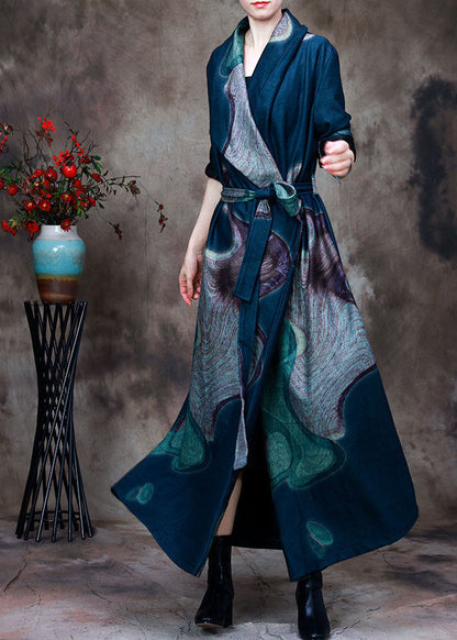 Light Green Peter Pan Collar Print Woolen Trench Coats Spring