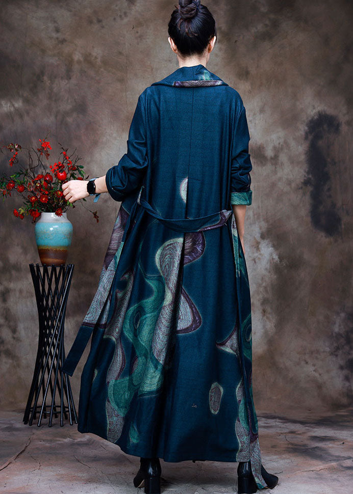 Light Green Peter Pan Collar Print Woolen Trench Coats Spring