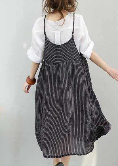 Chiffon Suspender Dress Summer Striped Midi Skirt