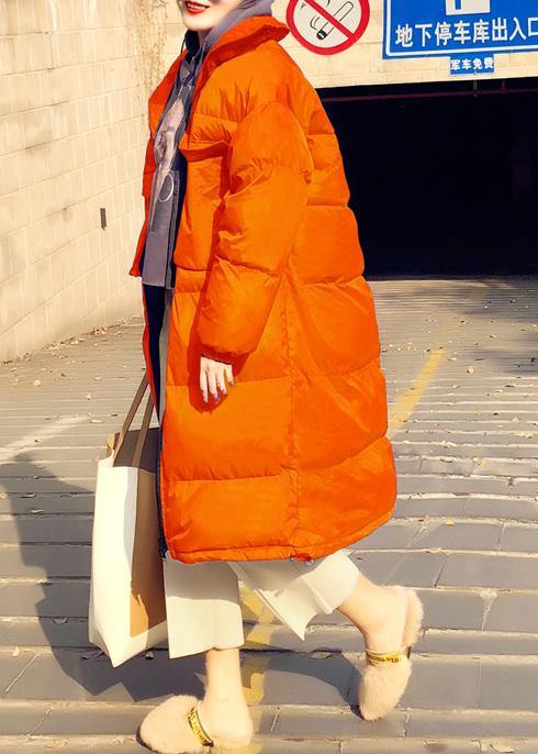 Orange Down Coat Winter Loose Fitting Winter Jacket Stand Collar Cinched Quality Overcoat