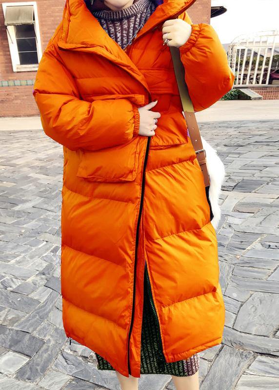 Orange Down Coat Winter Loose Fitting Winter Jacket Stand Collar Cinched Quality Overcoat