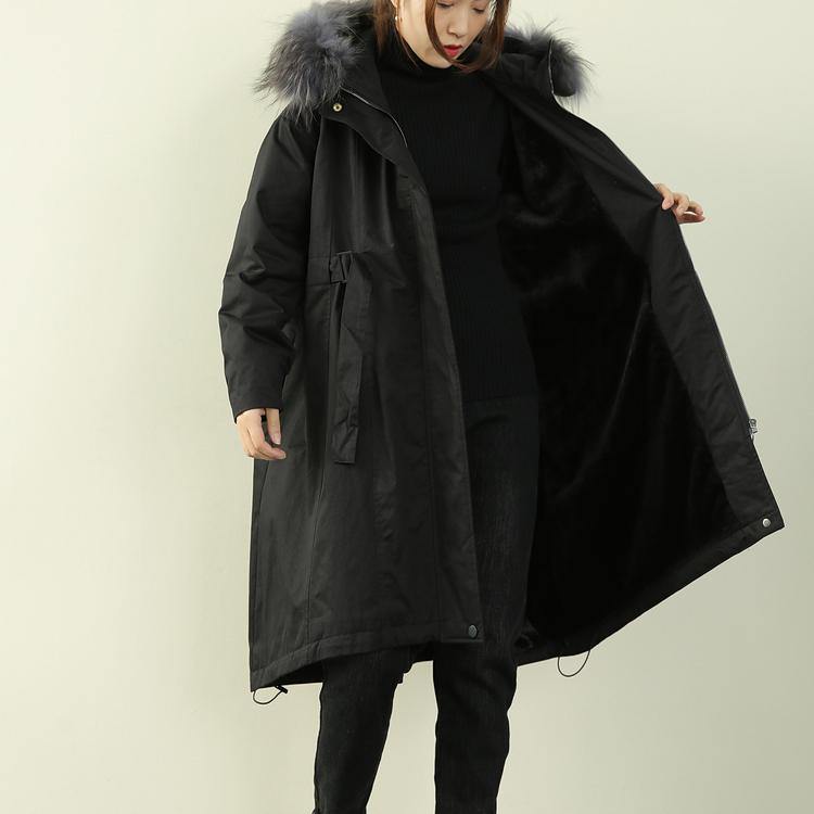 Oversized Winter Outwear Black Hooded Faux Fur Collar Winter Parkas