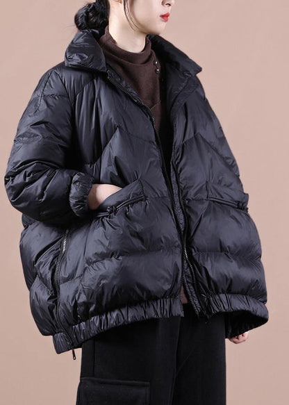 Clothing Parka Zippered Overcoat Black Stand Collar Warm Winter Jackets