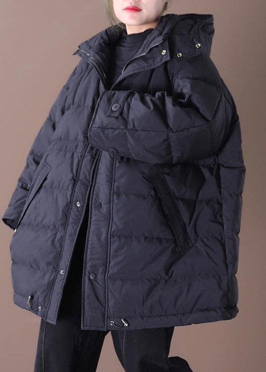 Snow Jackets Overcoat Black Hooded Pockets Duck Down Coat