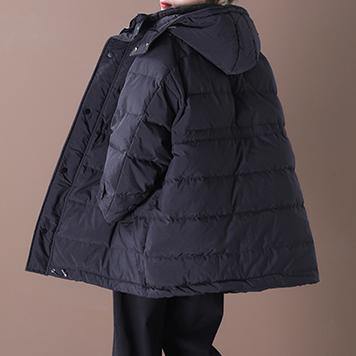 Snow Jackets Overcoat Black Hooded Pockets Duck Down Coat