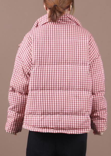 Snow Jackets Red Plaid Stand Collar Down Jacket Woman