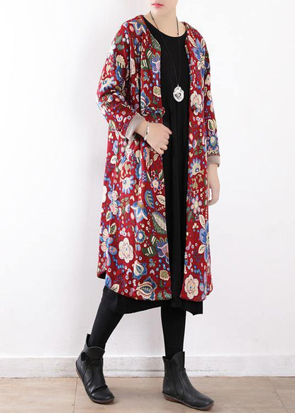 Snow Jackets V Neck Winter Outwear Red Prints Warm Outfit