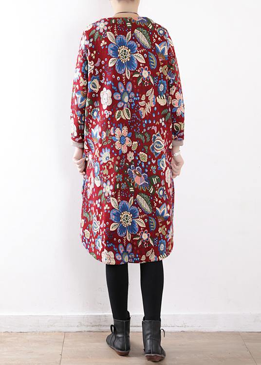 Snow Jackets V Neck Winter Outwear Red Prints Warm Outfit