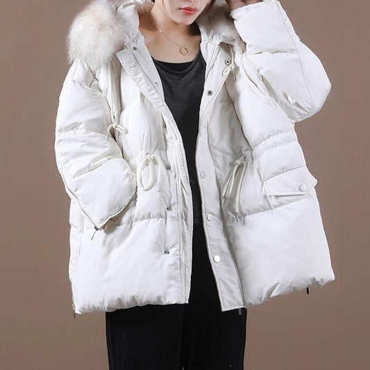 Snow Jackets Winter Outwear White Hooded Fur Collar Goose Down Coat