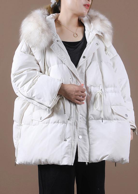 Snow Jackets Winter Outwear White Hooded Fur Collar Goose Down Coat