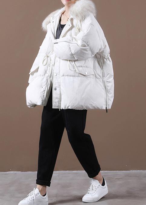 Snow Jackets Winter Outwear White Hooded Fur Collar Goose Down Coat