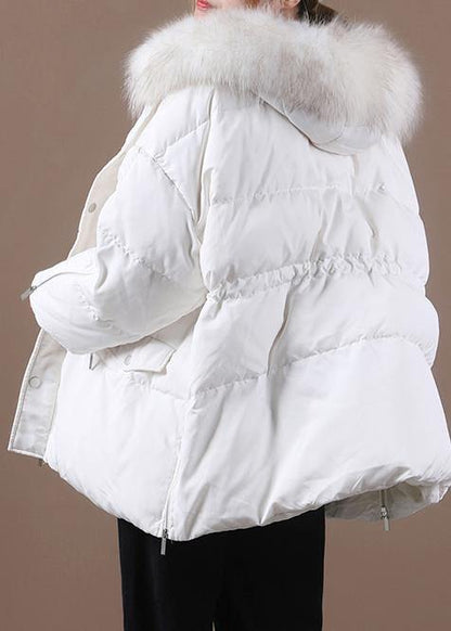Snow Jackets Winter Outwear White Hooded Fur Collar Goose Down Coat