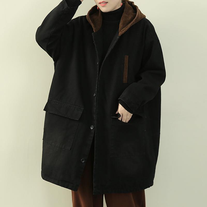 Snow Outwear Black Hooded Patchwork Coats