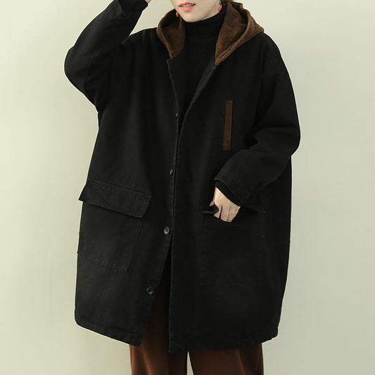 Snow Outwear Black Hooded Patchwork Coats