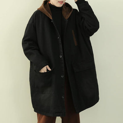 Snow Outwear Black Hooded Patchwork Coats