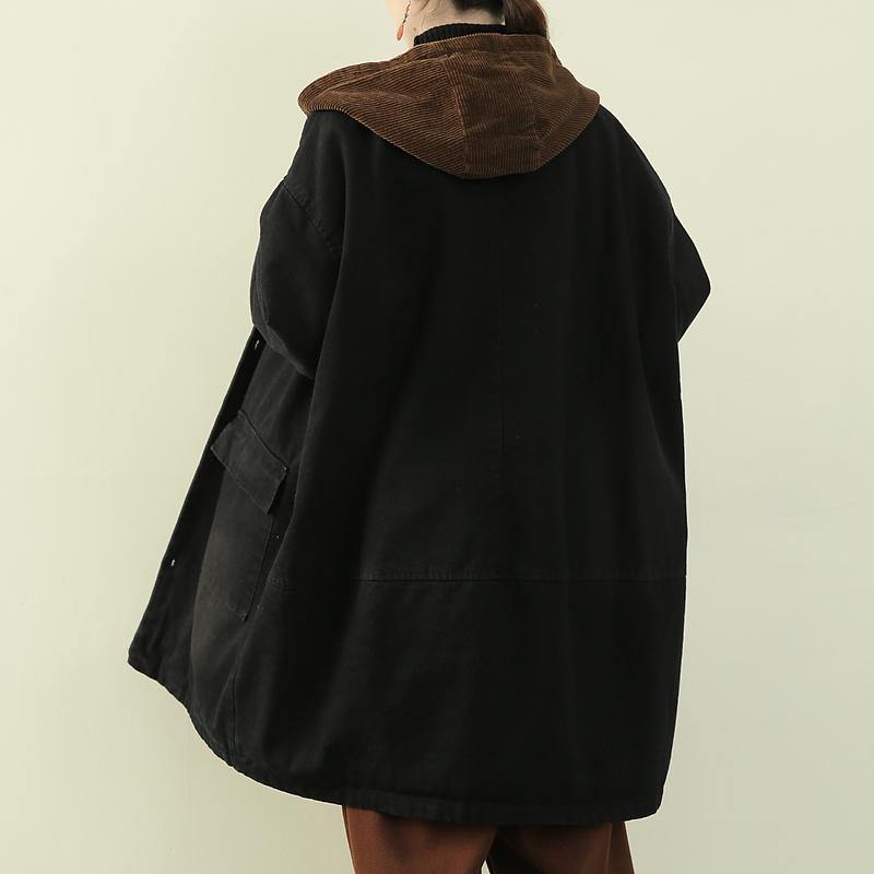 Snow Outwear Black Hooded Patchwork Coats