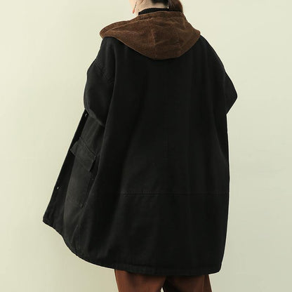 Snow Outwear Black Hooded Patchwork Coats